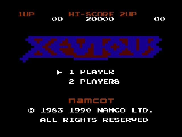 Xevious title screen for Famicom Disk System